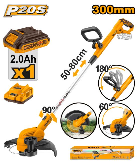 LINE TRIMMER C/L 20V 820 ADJ INC,BAT+CHRG. INGCO