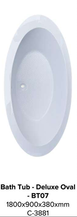BATH TUB DELUXE WHITE OVAL R/S 3881
