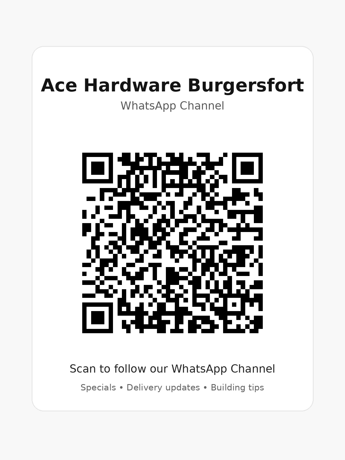 QR code for the Ace Hardware Burgersfort WhatsApp Channel
